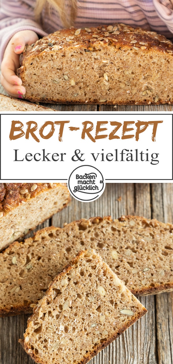 Ein tolles herzhaftes Sauerteigbrot mit ganzen Getreidekörnern, Kernen und Saaten. Das Körnerbrot schmeckt mit Roggen, Dinkel oder Weizen.