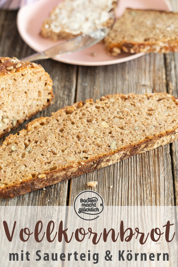 Ein tolles herzhaftes Sauerteigbrot mit ganzen Getreidekörnern, Kernen und Saaten. Das Körnerbrot schmeckt mit Roggen, Dinkel oder Weizen.