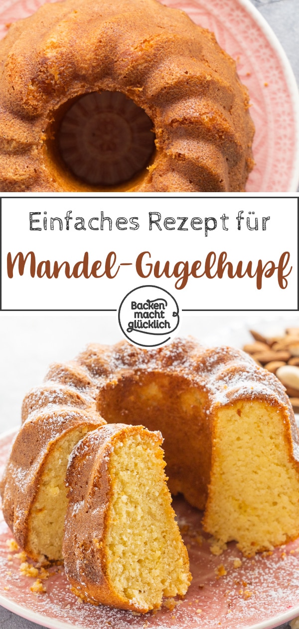 Wunderbar flaumiger, saftiger Gugelhupf mit Mandeln und Vanille, der einfach zu backen ist und trotzdem was hermacht.