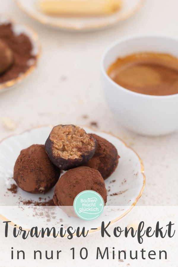 Nur 10 Minuten Zeit, aber Lust auf Pralinen? Mit diesem einfachen Rezept für Tiramisu-Konfekt könnt ihr im Nu losnaschen. Die Tiramisu-Kugeln schmecken einfach köstlich.