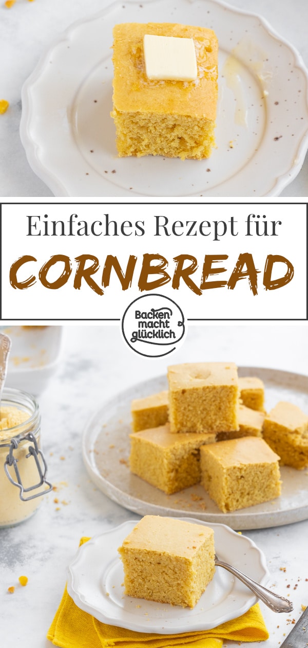 Blitzschnelles Maisbrot-Rezept ohne Hefe, das als eine Art süßer Maiskuchen oder aber als Beilage zu Pikanten schmeckt. Das schnelle amerikanische Maisbrot ist einfach köstlich.