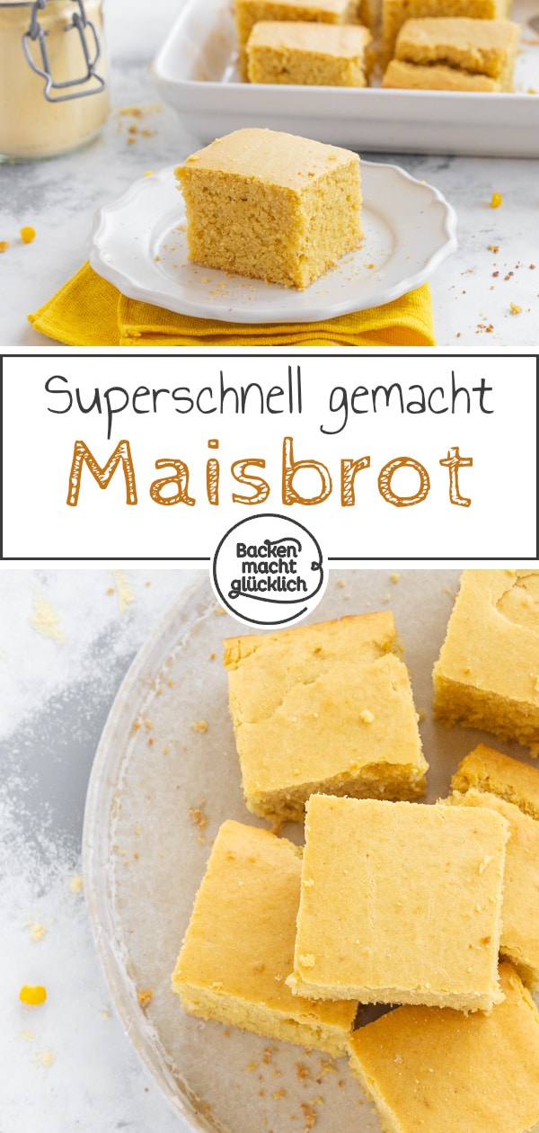 Blitzschnelles Maisbrot-Rezept ohne Hefe, das als eine Art süßer Maiskuchen oder aber als Beilage zu Pikanten schmeckt. Das schnelle amerikanische Maisbrot ist einfach köstlich.