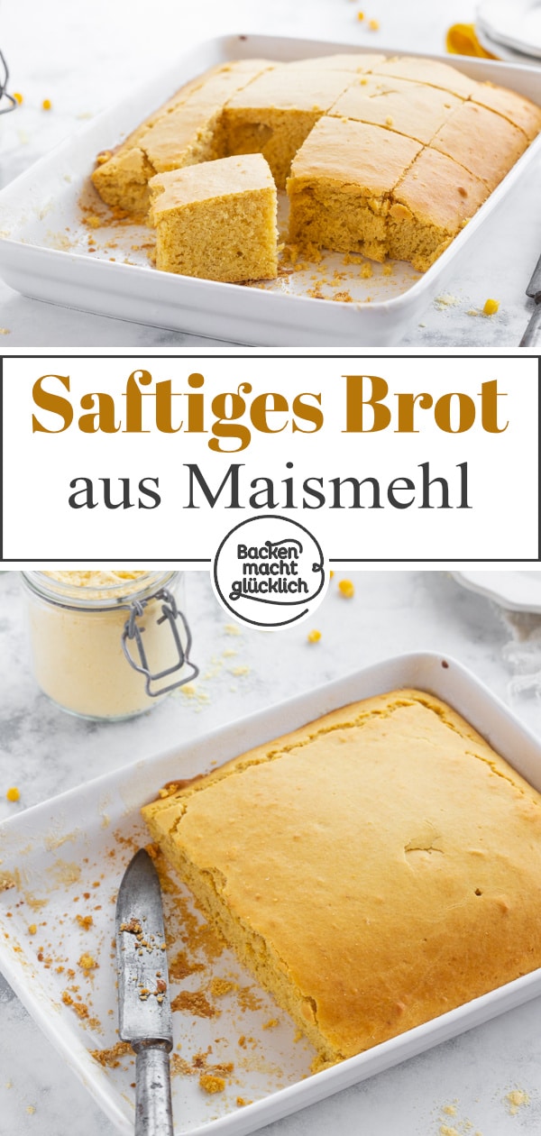 Blitzschnelles Maisbrot-Rezept ohne Hefe, das als eine Art süßer Maiskuchen oder aber als Beilage zu Pikanten schmeckt. Das schnelle amerikanische Maisbrot ist einfach köstlich.