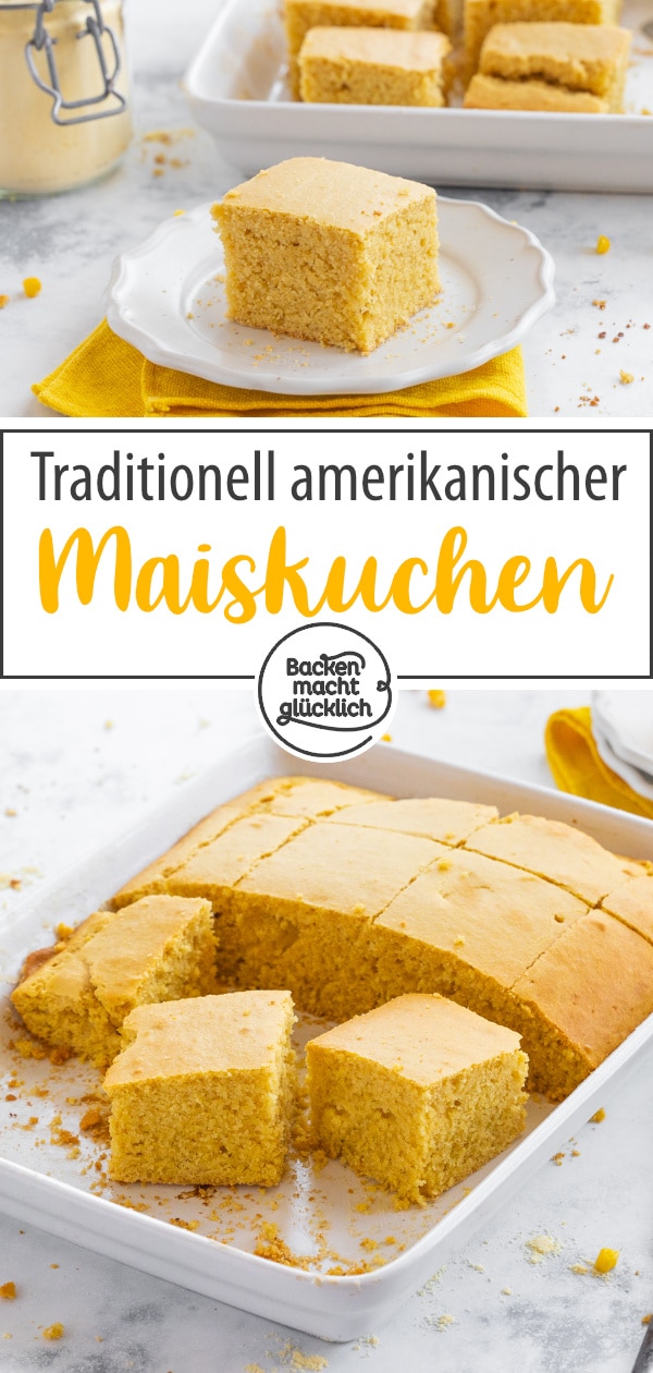 Blitzschnelles Maisbrot-Rezept ohne Hefe, das als eine Art süßer Maiskuchen oder aber als Beilage zu Pikanten schmeckt. Das schnelle amerikanische Maisbrot ist einfach köstlich.