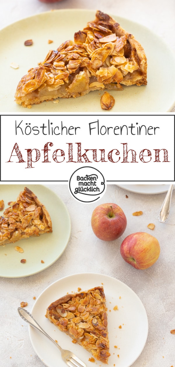 Steht ihr auf Obstkuchen mit Crunch? Dann ist dieser Florentiner Apfelkuchen ein toller Mix aus Bienenstich, Florentiner Plätzchen und Apfeltarte wie gemacht für euch!