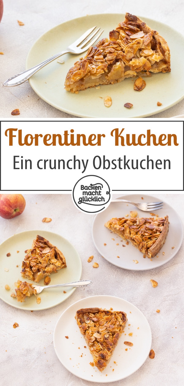 Steht ihr auf Obstkuchen mit Crunch? Dann ist dieser Florentiner Apfelkuchen ein toller Mix aus Bienenstich, Florentiner Plätzchen und Apfeltarte wie gemacht für euch!