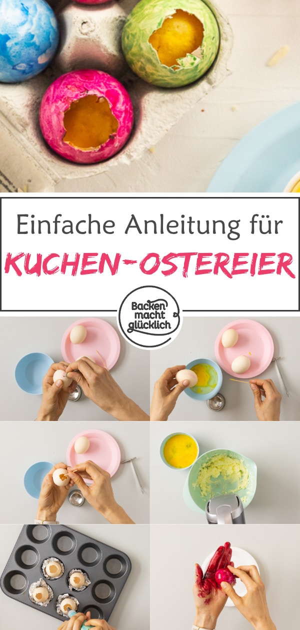 Diese kunterbunten Kuchen-Ostereier sehen toll aus. Die Kuchen im Ei sind auch super saftig & ohne Chemie gefärbt.