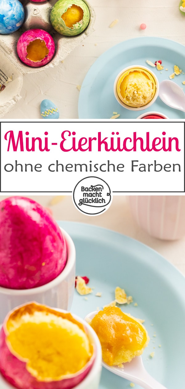 Diese kunterbunten Kuchen-Ostereier sehen toll aus. Die Kuchen im Ei sind auch super saftig & ohne Chemie gefärbt.