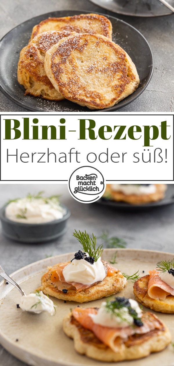 Russische Blinis mit Trockenhefe und Buchweizenmehl: Die kleinen Hefeteig-Pfannkuchen schmecken herzhaft oder süß.