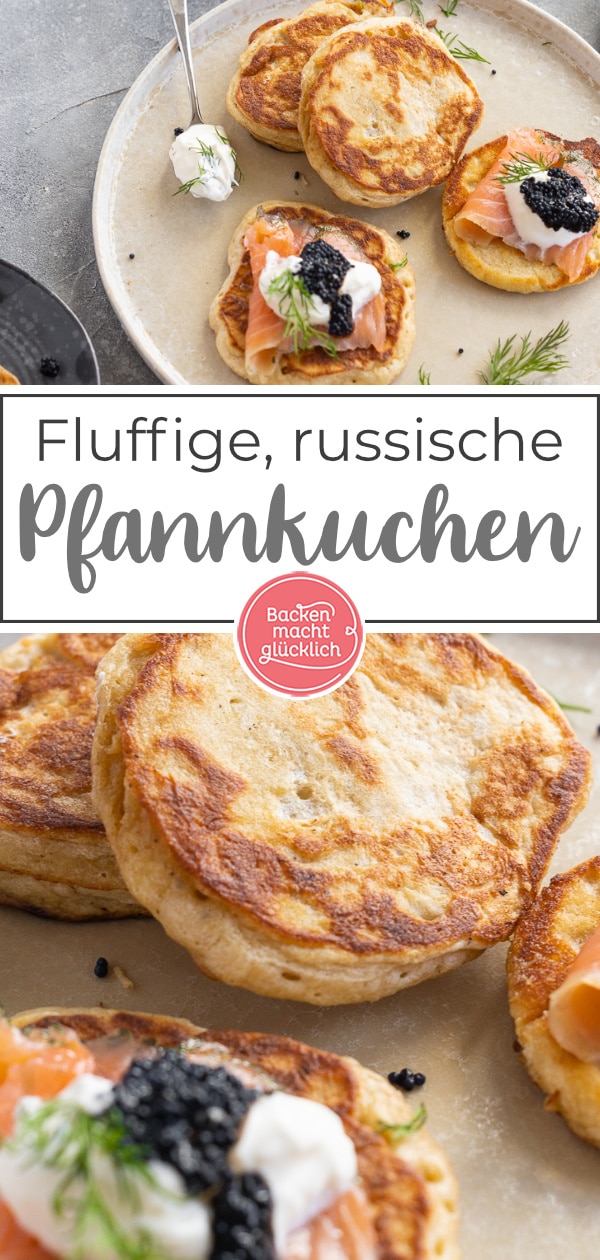 Russische Blinis mit Trockenhefe und Buchweizenmehl: Die kleinen Hefeteig-Pfannkuchen schmecken herzhaft oder süß.