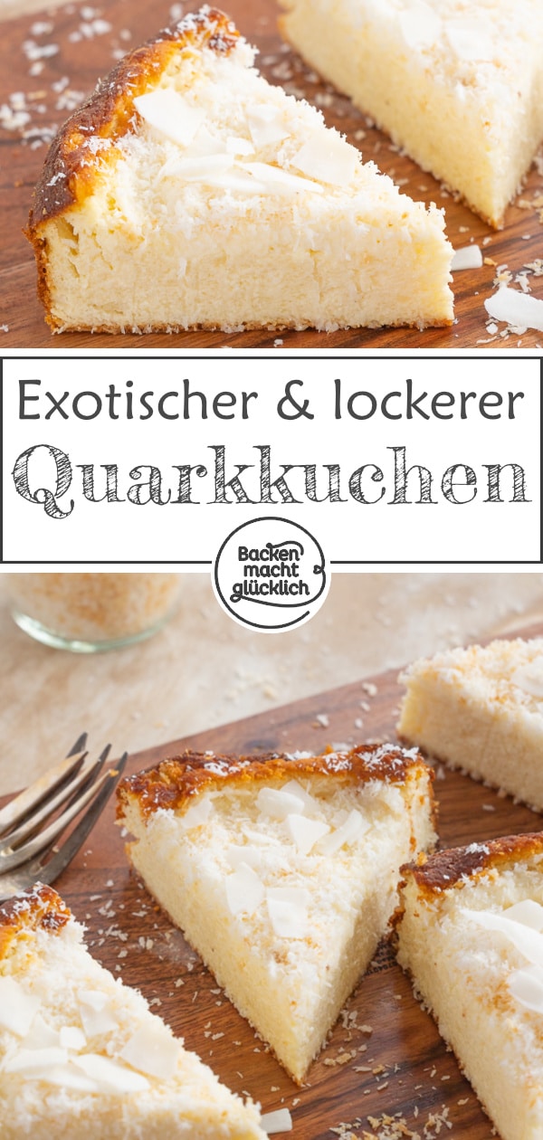 Diesen cremigen Quarkkuchen mit Kokos muss man einfach probieren: Der Kokos-Käsekuchen schmeckt leicht exotisch, schön soft und so lecker!