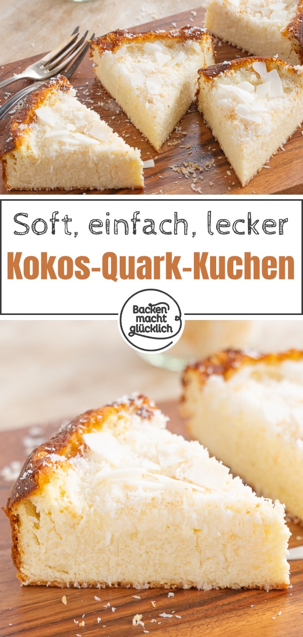 Diesen cremigen Quarkkuchen mit Kokos muss man einfach probieren: Der Kokos-Käsekuchen schmeckt leicht exotisch, schön soft und so lecker!