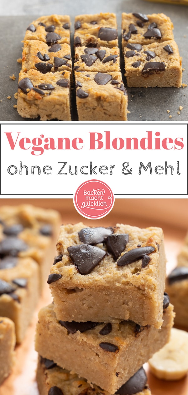 Herrlich fudgy, aromatisch und noch dazu gesund: Diese Blondies ohne Mehl, Butter, Eier, Milch und zugesetzten Zucker sind perfekt für alle, die sich bewusst ernähren