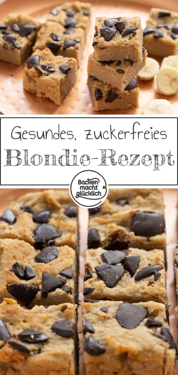 Herrlich fudgy, aromatisch und noch dazu gesund: Diese Blondies ohne Mehl, Butter, Eier, Milch und zugesetzten Zucker sind perfekt für alle, die sich bewusst ernähren