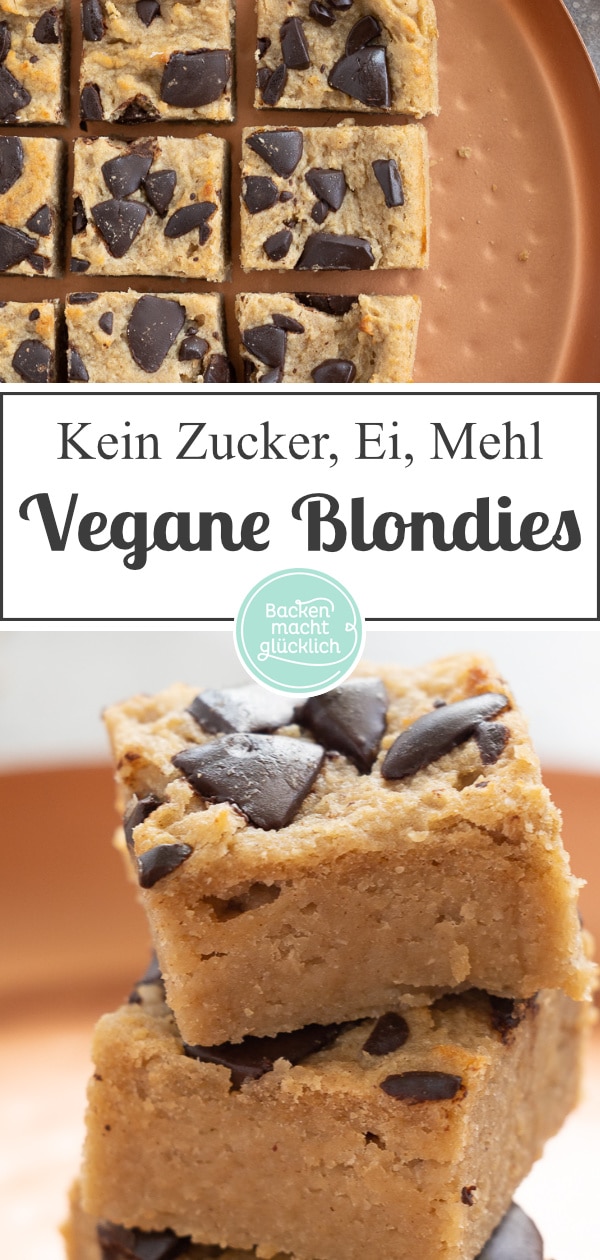 Herrlich fudgy, aromatisch und noch dazu gesund: Diese Blondies ohne Mehl, Butter, Eier, Milch und zugesetzten Zucker sind perfekt für alle, die sich bewusst ernähren