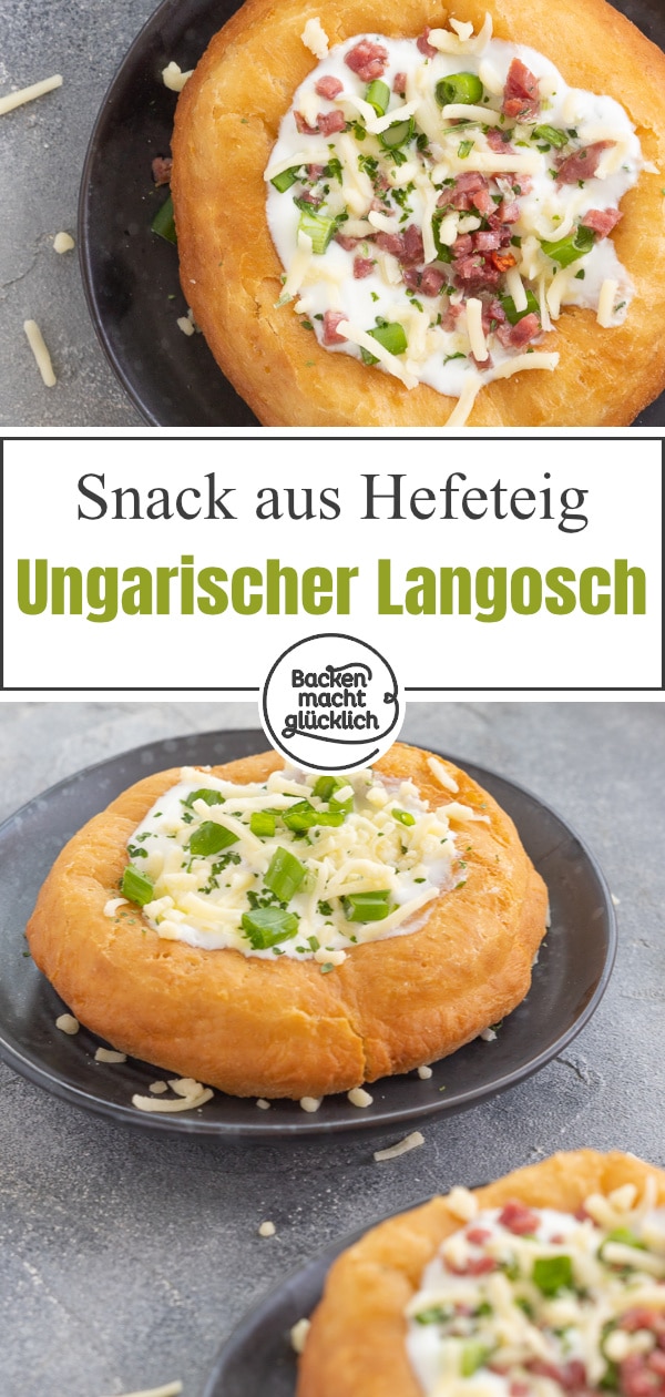 Pikanter ungarischer Snack aus Hefeteig, der an Krapfen erinnert. Der Langosch wird aber herzhaft mit Knoblauchcreme, Käse und eventuell Speck belegt.