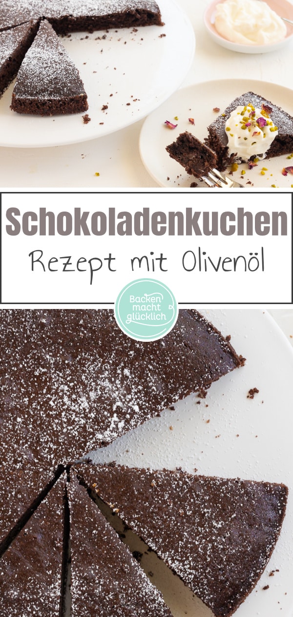 Dieser einfache Schokoladenkuchen mit Olivenöl statt Butter wird unglaublich aromatisch und saftig. Den Schokokuchen ohne Butter müsst ihr am besten gleich testen!