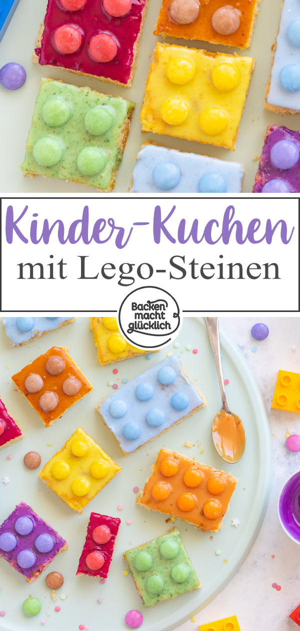 Das beste Rezept für kunterbunten Legokuchen ohne Fondant: Der Bausteinkuchen ist einfach zuzubereiten & kommt ohne künstliche Lebensmittelfarbe aus.