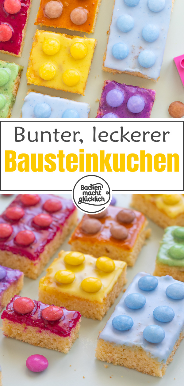 Das beste Rezept für kunterbunten Legokuchen ohne Fondant: Der Bausteinkuchen ist einfach zuzubereiten & kommt ohne künstliche Lebensmittelfarbe aus.