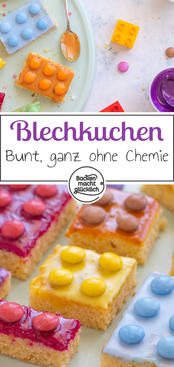Das beste Rezept für kunterbunten Legokuchen ohne Fondant: Der Bausteinkuchen ist einfach zuzubereiten & kommt ohne künstliche Lebensmittelfarbe aus.