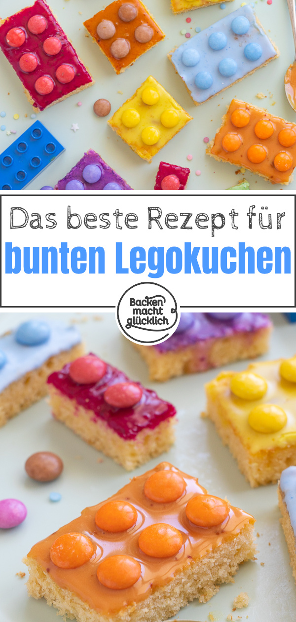 Das beste Rezept für kunterbunten Legokuchen ohne Fondant: Der Bausteinkuchen ist einfach zuzubereiten & kommt ohne künstliche Lebensmittelfarbe aus.