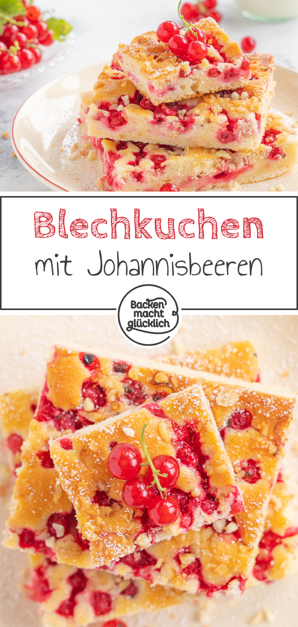 Dieser Johannisbeer-Kuchen ist die perfekte Kombination aus super saftigem Rührteig und säuerlichen Früchten. Der einfache Blechkuchen mit Johannisbeeren ist ein echtes Muss im Sommer.