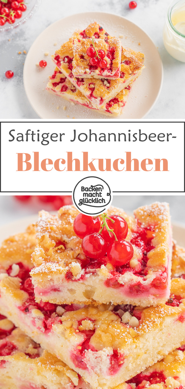 Dieser Johannisbeer-Kuchen ist die perfekte Kombination aus super saftigem Rührteig und säuerlichen Früchten. Der einfache Blechkuchen mit Johannisbeeren ist ein echtes Muss im Sommer.