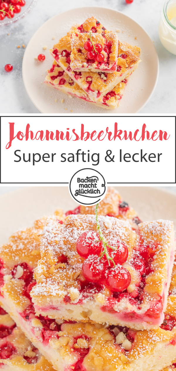 Dieser Johannisbeer-Kuchen ist die perfekte Kombination aus super saftigem Rührteig und säuerlichen Früchten. Der einfache Blechkuchen mit Johannisbeeren ist ein echtes Muss im Sommer.