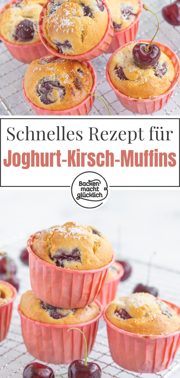 Diese Kirschmuffins mit Joghurt sind ein echtes Sommer-Highlight. Die Joghurt-Kirsch-Muffins sind einfach und schnell gemacht, super saftig und lecker.