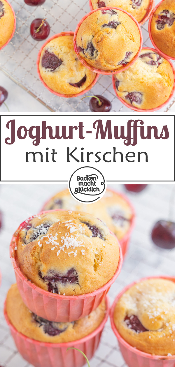 Diese Kirschmuffins mit Joghurt sind ein echtes Sommer-Highlight. Die Joghurt-Kirsch-Muffins sind einfach und schnell gemacht, super saftig und lecker.