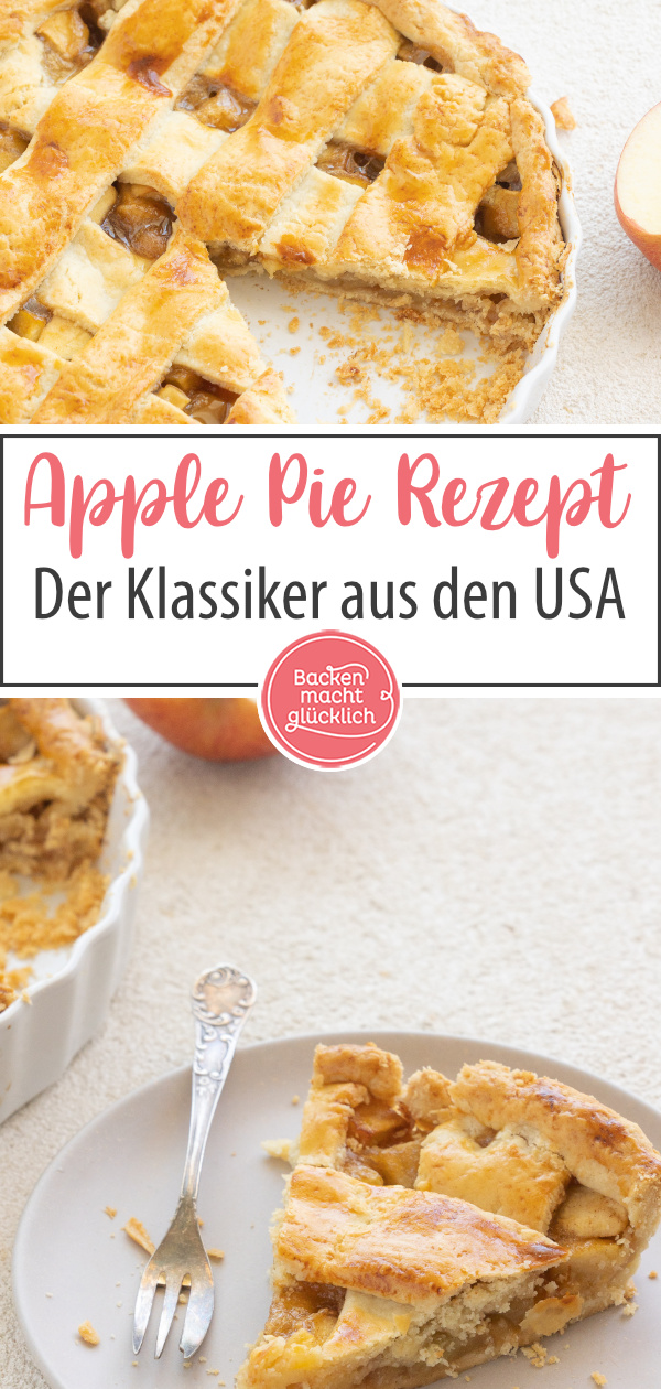 Apple Pie ist einer der bekanntesten Kuchen aus den USA. Zwischen einer fast schon blättrigen Teigkruste steckt in diesem amerikanischen Kuchenklassiker eine fruchtige Füllung mit Äpfeln und Zimt.