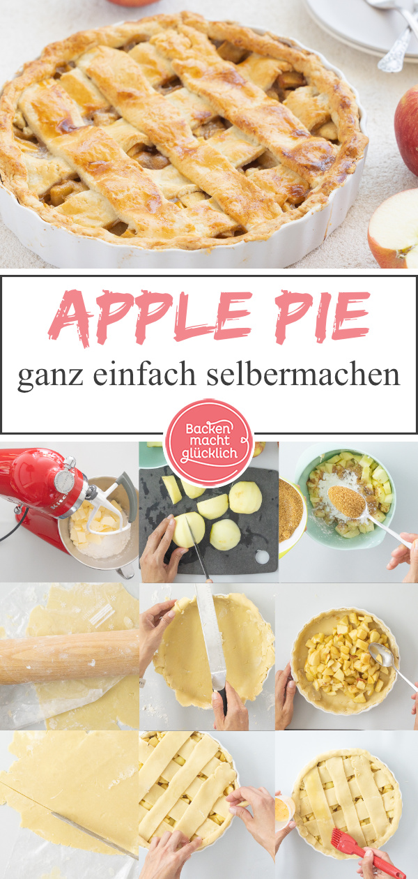 Apple Pie ist einer der bekanntesten Kuchen aus den USA. Zwischen einer fast schon blättrigen Teigkruste steckt in diesem amerikanischen Kuchenklassiker eine fruchtige Füllung mit Äpfeln und Zimt.