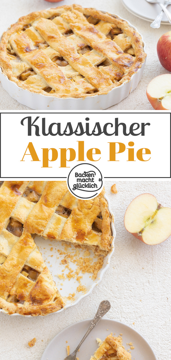 Apple Pie ist einer der bekanntesten Kuchen aus den USA. Zwischen einer fast schon blättrigen Teigkruste steckt in diesem amerikanischen Kuchenklassiker eine fruchtige Füllung mit Äpfeln und Zimt.