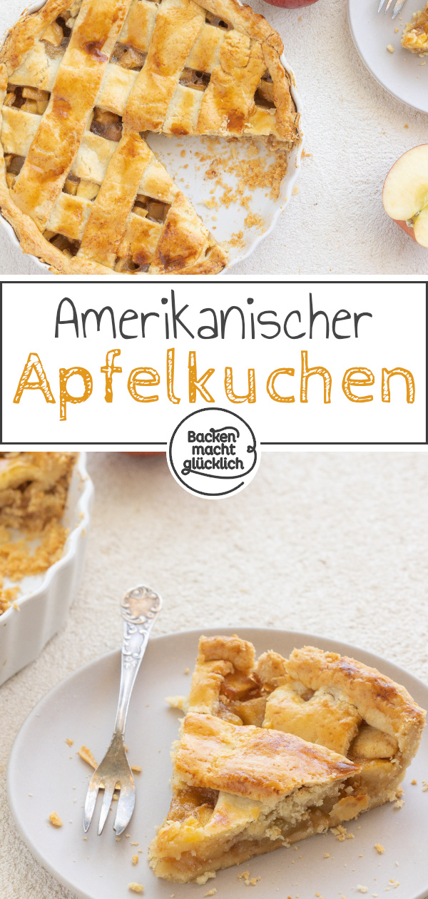 Apple Pie ist einer der bekanntesten Kuchen aus den USA. Zwischen einer fast schon blättrigen Teigkruste steckt in diesem amerikanischen Kuchenklassiker eine fruchtige Füllung mit Äpfeln und Zimt.