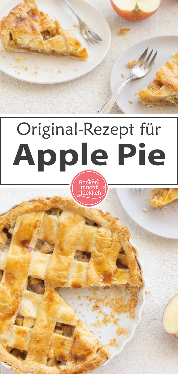 Apple Pie ist einer der bekanntesten Kuchen aus den USA. Zwischen einer fast schon blättrigen Teigkruste steckt in diesem amerikanischen Kuchenklassiker eine fruchtige Füllung mit Äpfeln und Zimt.