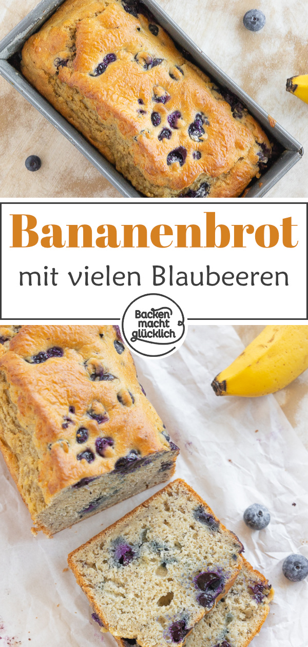 Saftiger gesunder Bananen-Beeren-Kuchen ohne Zucker. Das perfekte Bananenbrot mit Blaubeeren ist perfekt für Kinder & Erwachsene.