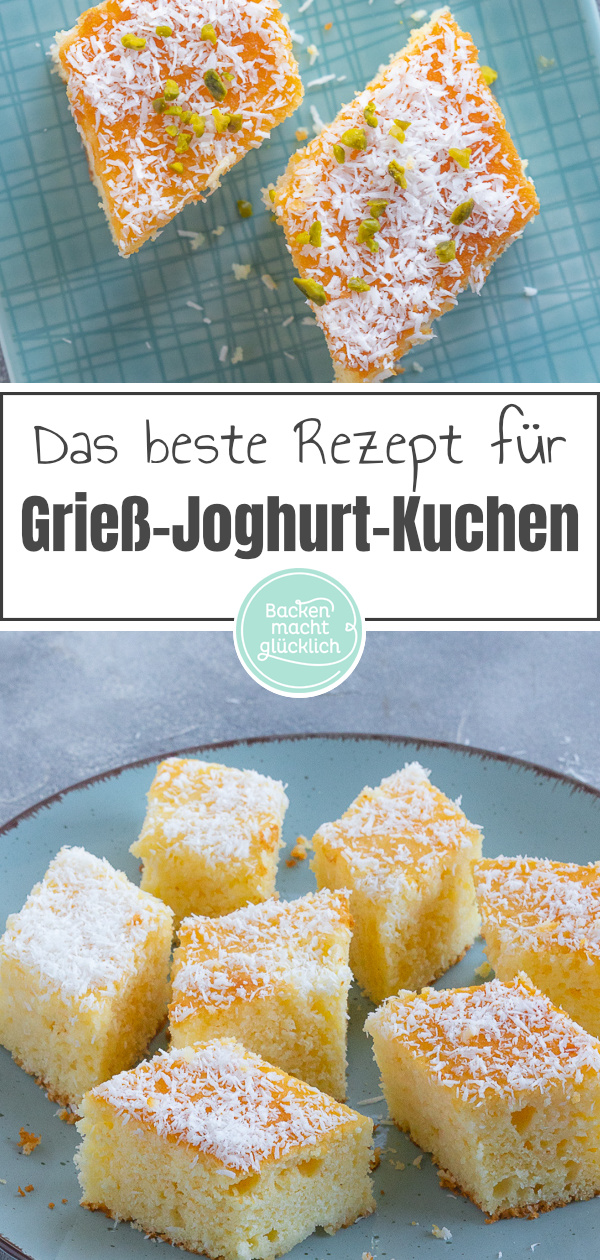 Unglaublich saftiger, getränkter Rührkuchen mit Hartweizengrieß. Dieser Grießkuchen ist einfach zu backen & himmlisch lecker. 