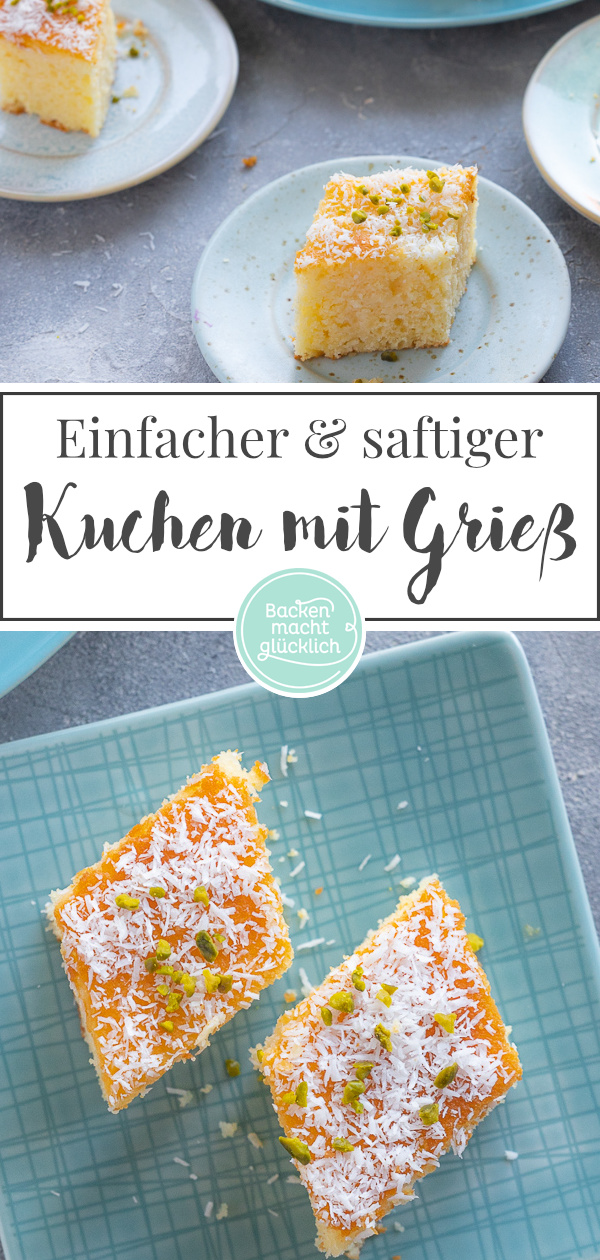 Unglaublich saftiger, getränkter Rührkuchen mit Hartweizengrieß. Dieser Grießkuchen ist einfach zu backen & himmlisch lecker. 