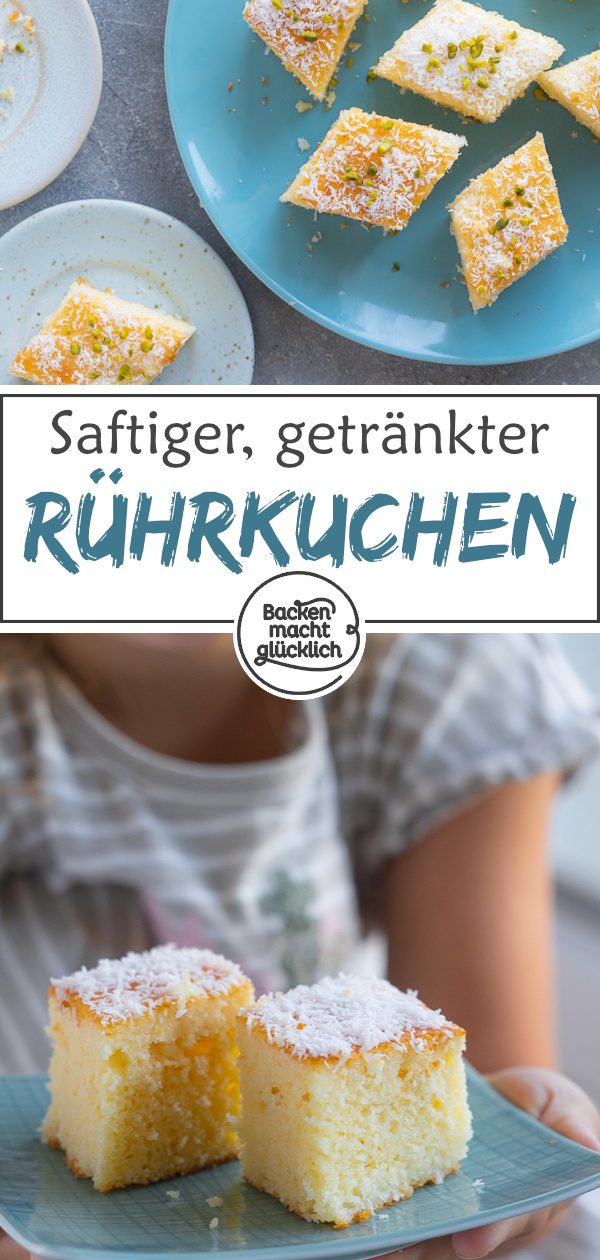 Unglaublich saftiger, getränkter Rührkuchen mit Hartweizengrieß. Dieser Grießkuchen ist einfach zu backen & himmlisch lecker. 