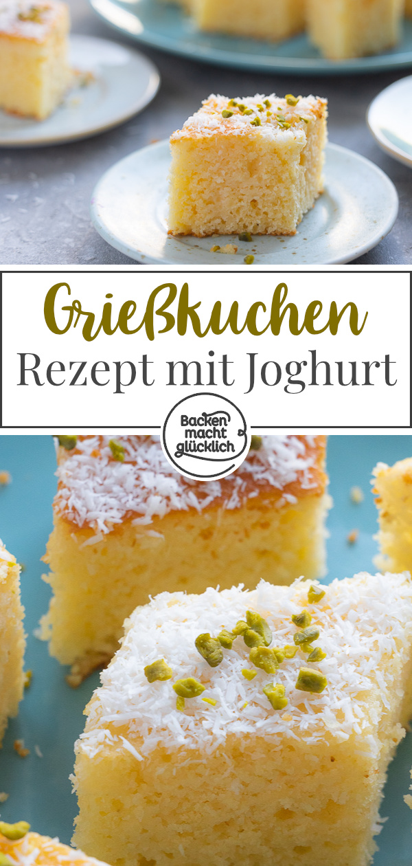 Unglaublich saftiger, getränkter Rührkuchen mit Hartweizengrieß. Dieser Grießkuchen ist einfach zu backen & himmlisch lecker. 