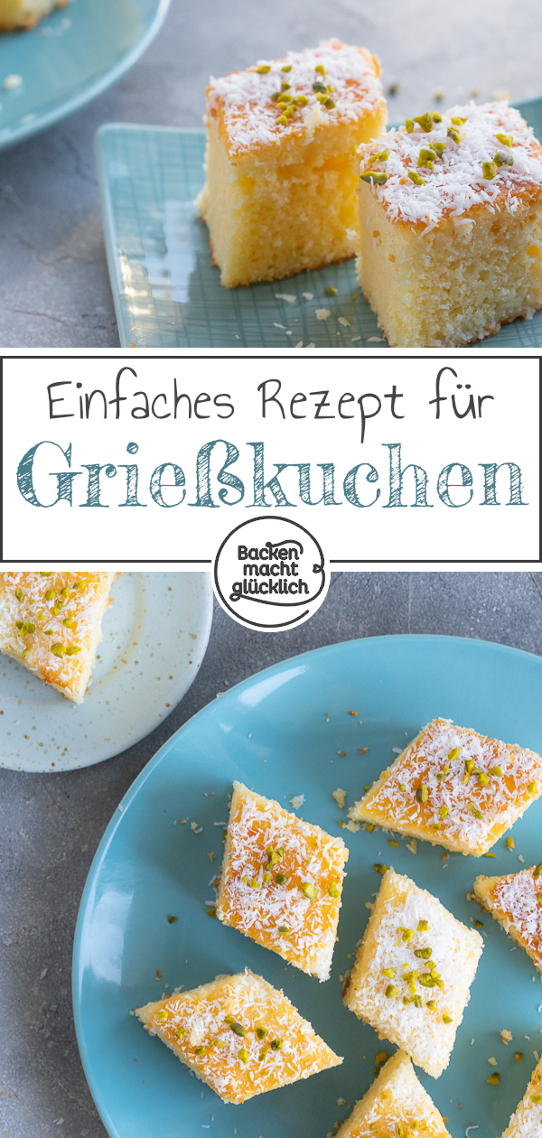 Unglaublich saftiger, getränkter Rührkuchen mit Hartweizengrieß. Dieser Grießkuchen ist einfach zu backen & himmlisch lecker. 