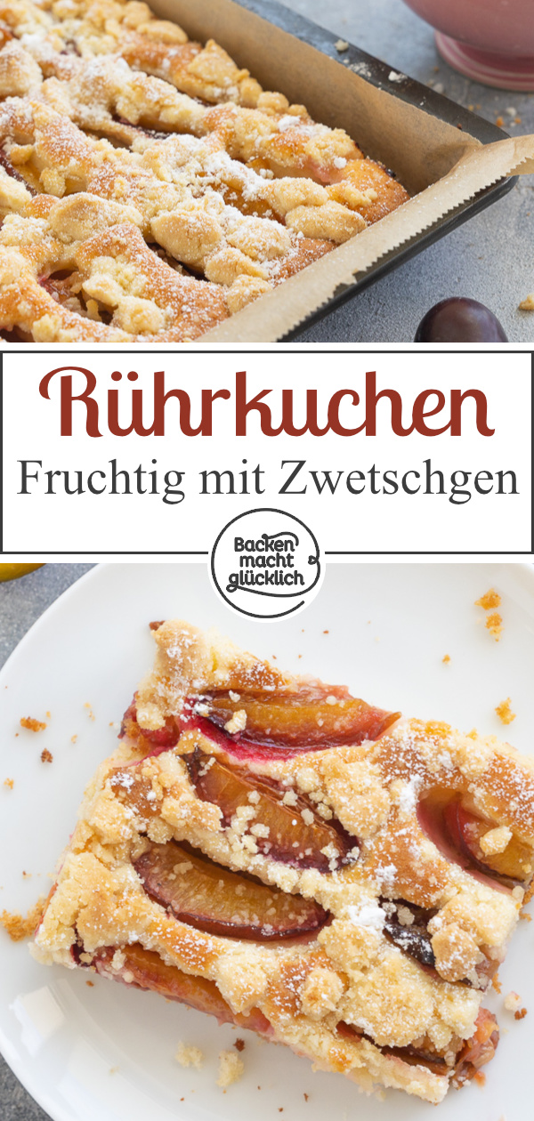 Saftiger Zwetschgenkuchen mit Streuseln & Rührteig: Dieser einfache herbstliche Blechkuchen mit Zwetschgen kommt immer gut an.