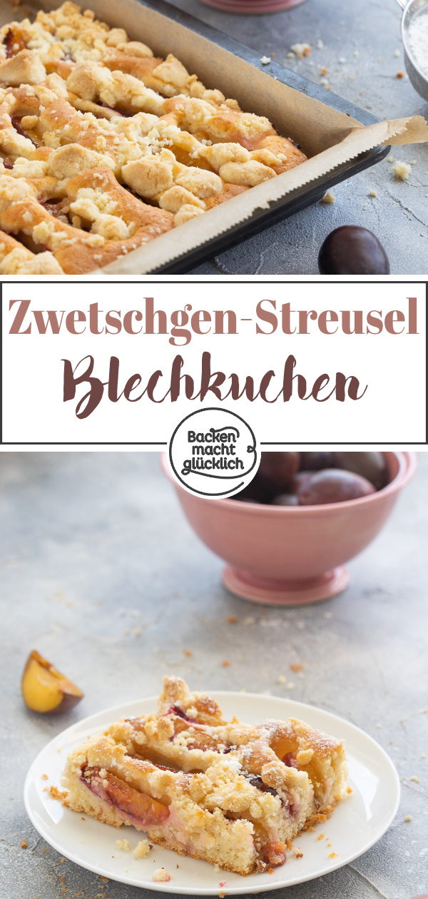 Saftiger Zwetschgenkuchen mit Streuseln & Rührteig: Dieser einfache herbstliche Blechkuchen mit Zwetschgen kommt immer gut an.