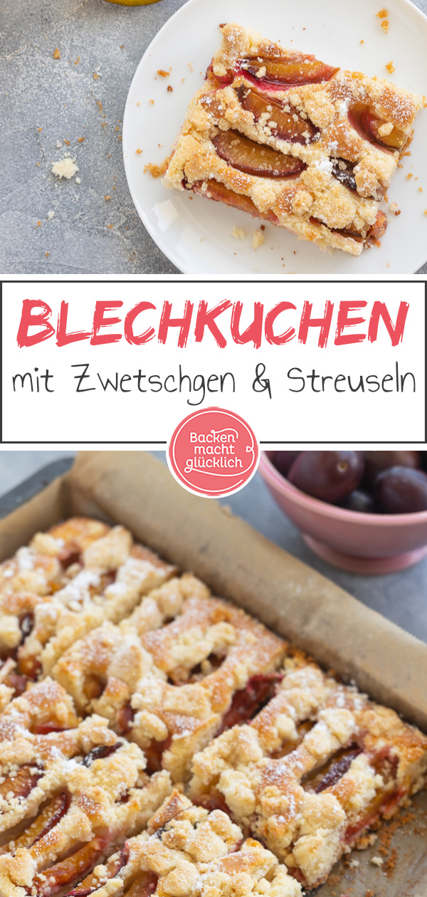 Saftiger Zwetschgenkuchen mit Streuseln & Rührteig: Dieser einfache herbstliche Blechkuchen mit Zwetschgen kommt immer gut an.