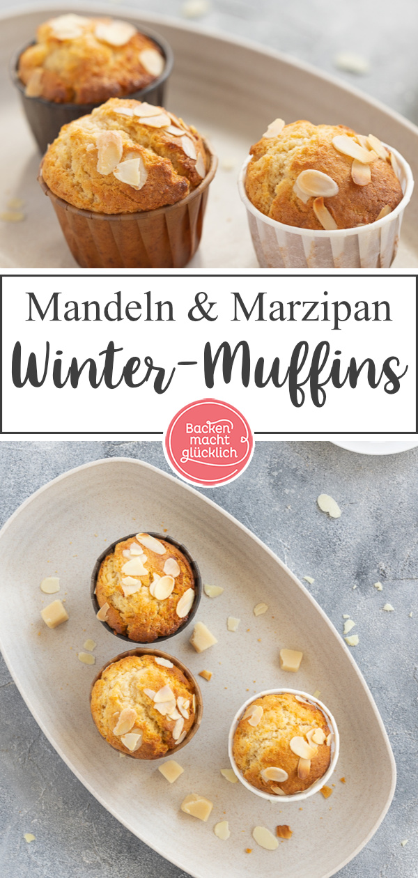 Saftige, schnelle Muffins mit Marzipan, die direkt für winterlich-weihnachtliche Stimmung sorgen. Im Grunde schmecken die Marzipanmuffins aber das ganze Jahr über köstlich.