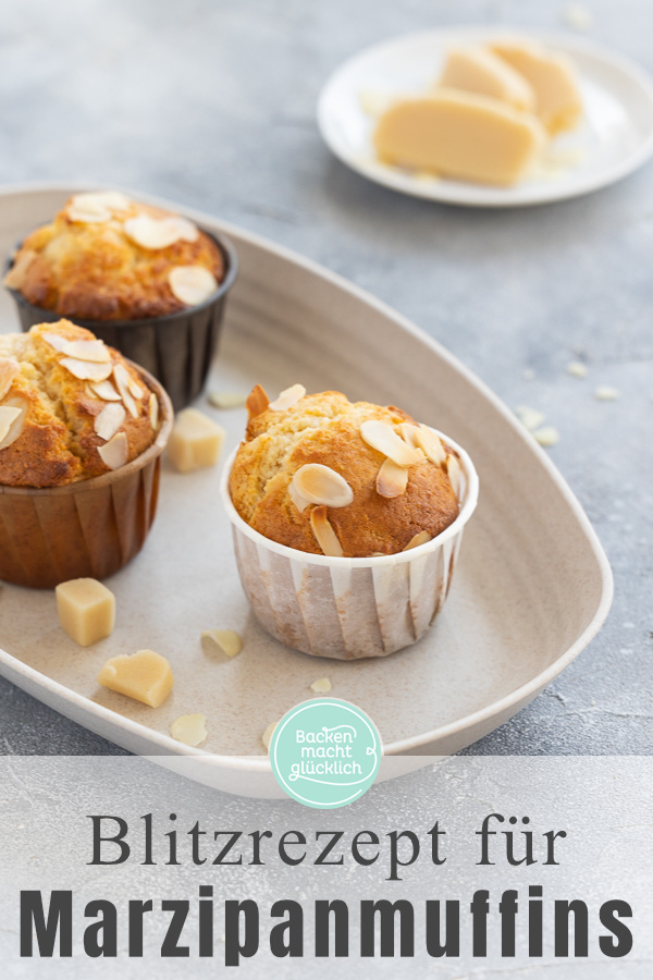 Saftige, schnelle Muffins mit Marzipan, die direkt für winterlich-weihnachtliche Stimmung sorgen. Im Grunde schmecken die Marzipanmuffins aber das ganze Jahr über köstlich.