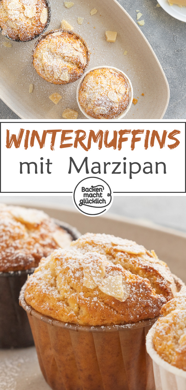 Saftige, schnelle Muffins mit Marzipan, die direkt für winterlich-weihnachtliche Stimmung sorgen. Im Grunde schmecken die Marzipanmuffins aber das ganze Jahr über köstlich.