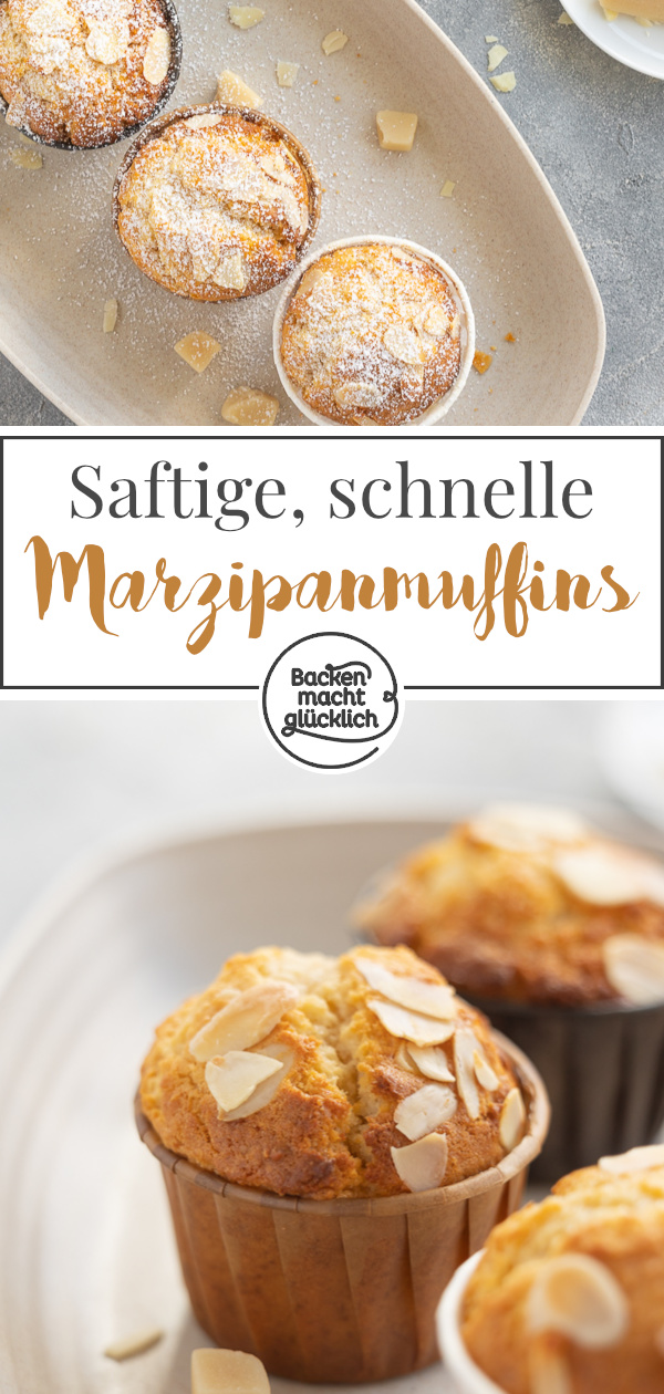 Saftige, schnelle Muffins mit Marzipan, die direkt für winterlich-weihnachtliche Stimmung sorgen. Im Grunde schmecken die Marzipanmuffins aber das ganze Jahr über köstlich.