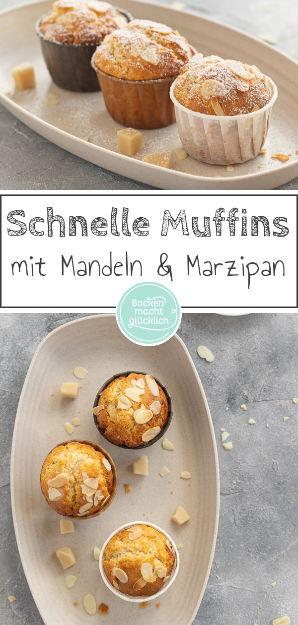 Saftige, schnelle Muffins mit Marzipan, die direkt für winterlich-weihnachtliche Stimmung sorgen. Im Grunde schmecken die Marzipanmuffins aber das ganze Jahr über köstlich.