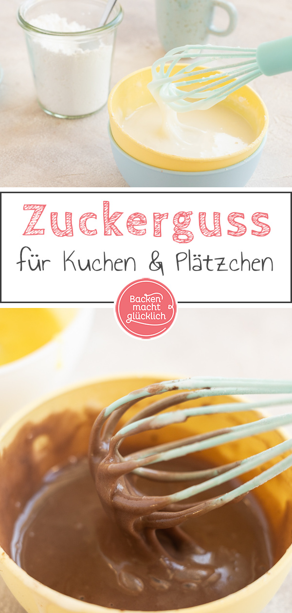 Mit diesem Grundrezept könnt ihr Zuckerglasur für Plätzchen, Muffins, Kuchen, Amerikaner und Co. einfach selber machen. Den Zuckerguss könnt ihr auch wunderbar variieren.